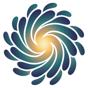 cohumera logo — abstract spiral of teal and indigo petal forms with a warm gold core